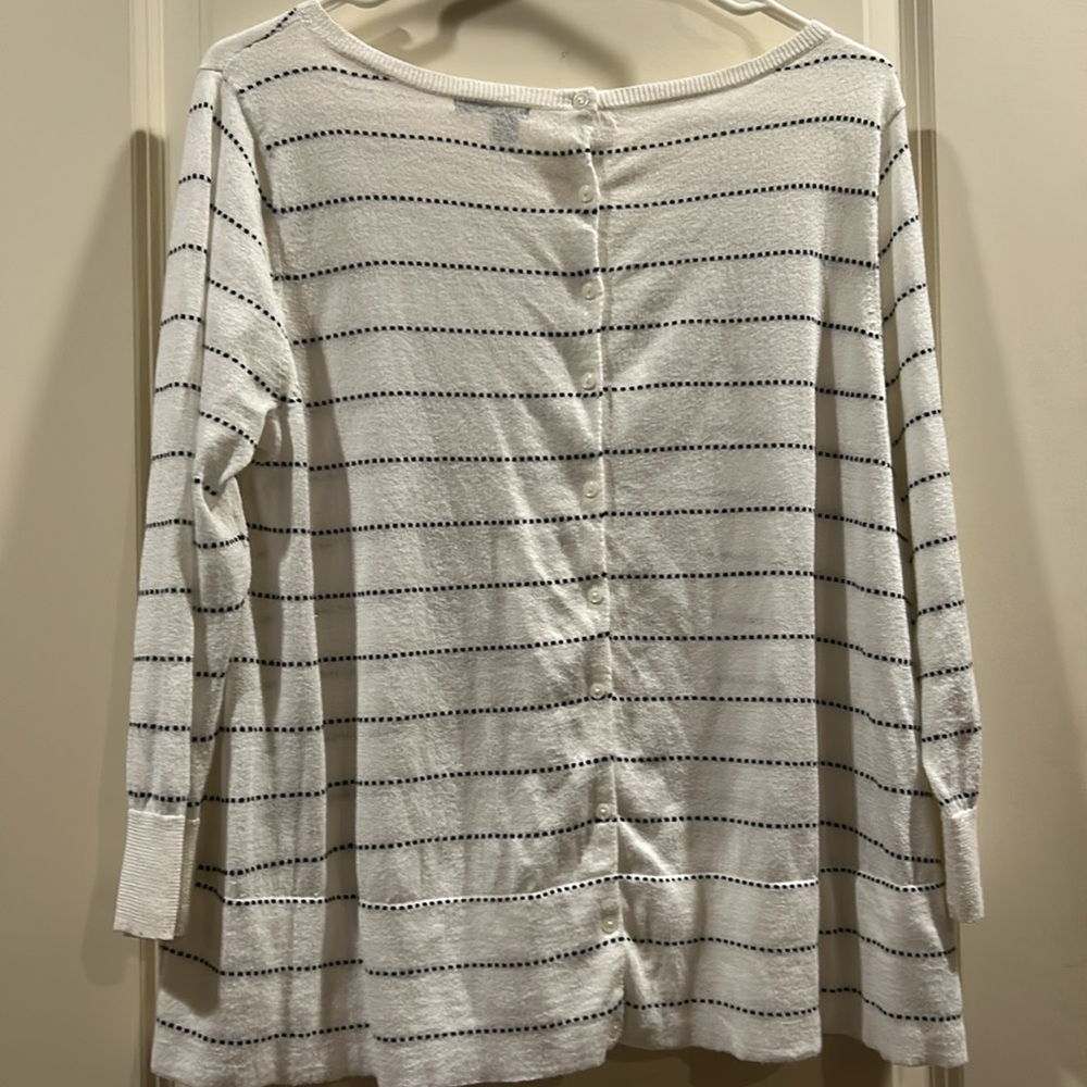 Halogen button back pullover scoop neck lightweight stripe Sweater Long Sleeve S
